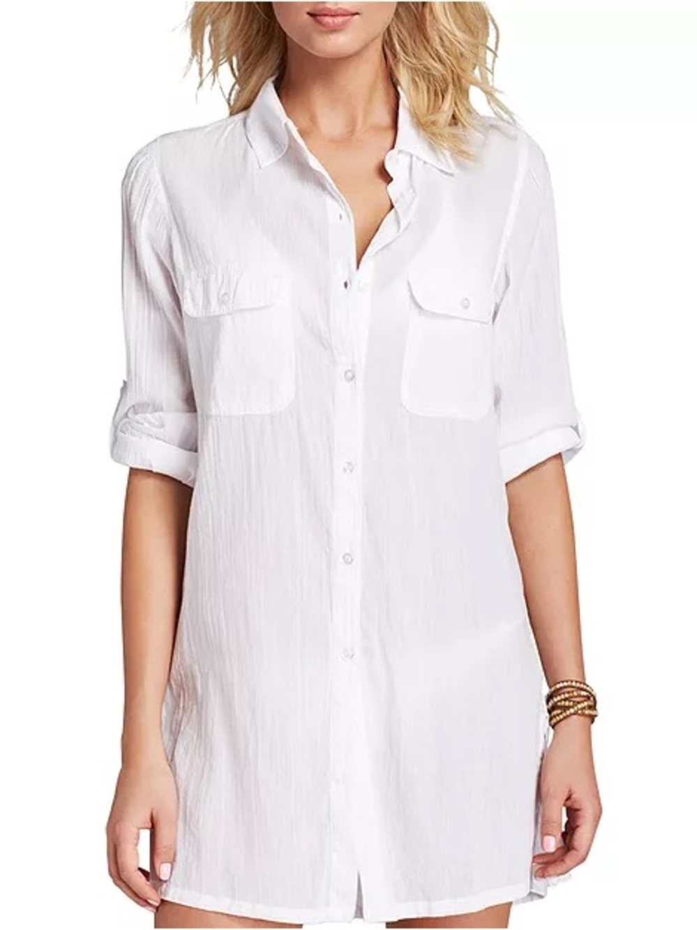 NWT Ralph Lauren L Crushed Cotton Semi Sheer Swim Cover Texture Gauzy Beach Pool
